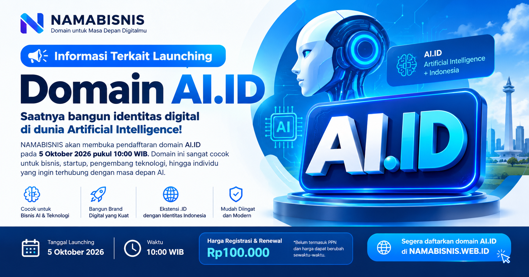 Domain AI.ID Resmi Dibuka 5 Oktober 2026, Harga Rp100 Ribu