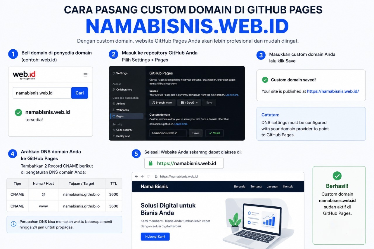 Panduan Mudah Custom Domain GitHub Pages untuk Website Bisnis dan Portofolio